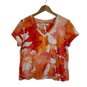 Chicos Tie Dye Abstract Size‎ 2 Large V-Neck Colorful Vibrant Stretch Comfy